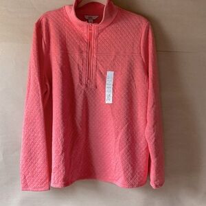 Croft and Barrow Quilted Pullover. NWT. Coral. Size L.